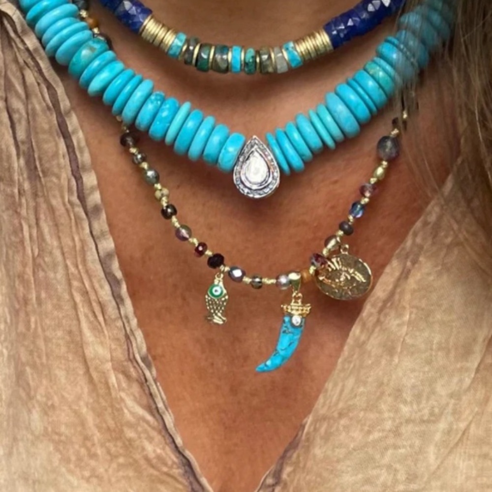 L’ atelier De Liora Polki Diamond Turquoise Necklace - Picture 11 of 13